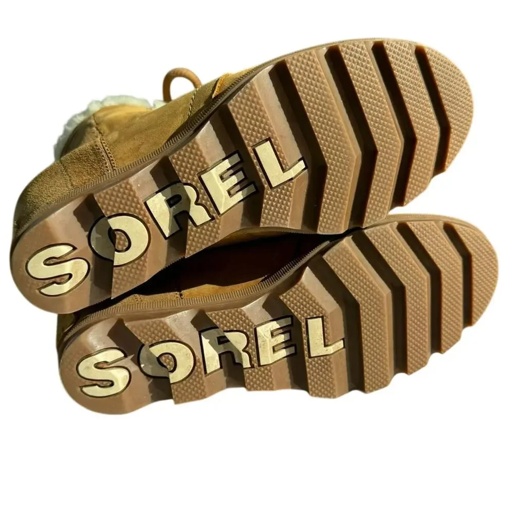 Sorel Joan of Arctic Wedge II Shearling Boots Camel Tan Sz 9